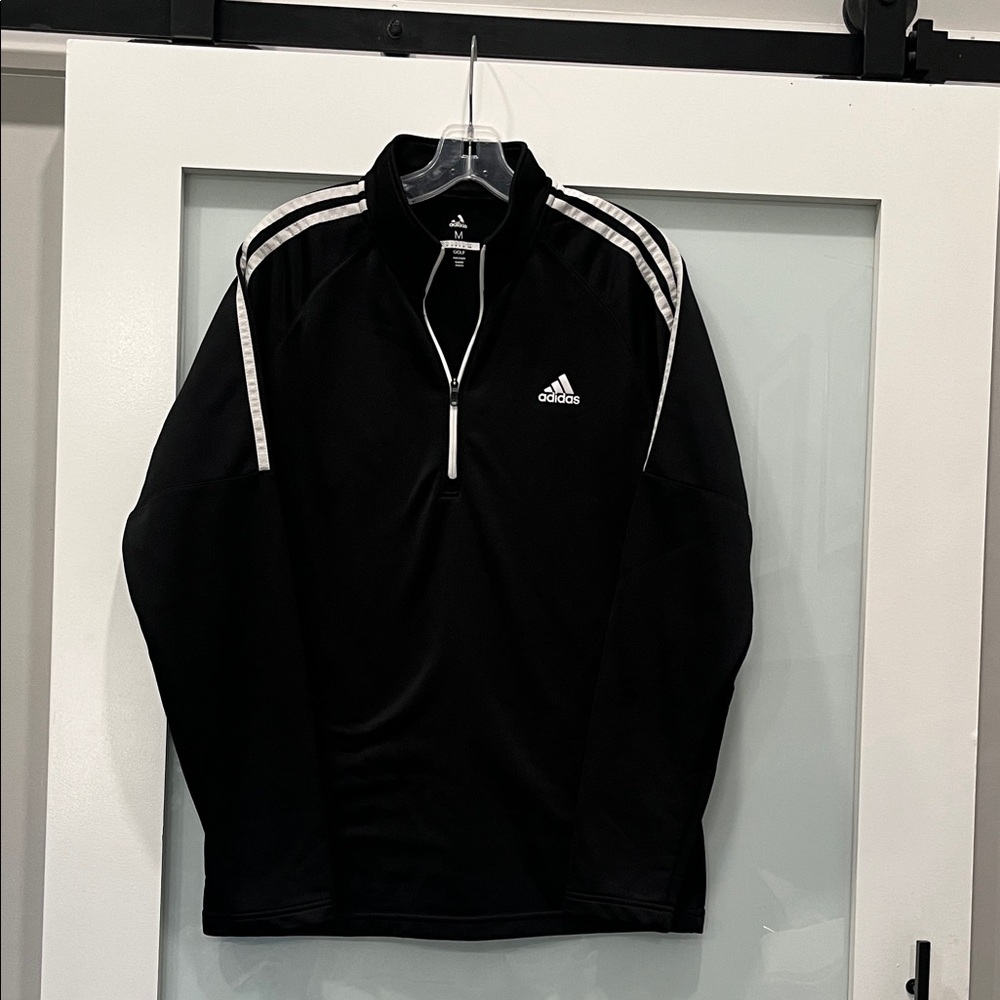 Adidas Golf Black Quarter-Zip Training Pullover with White Stripes, Size Medium
